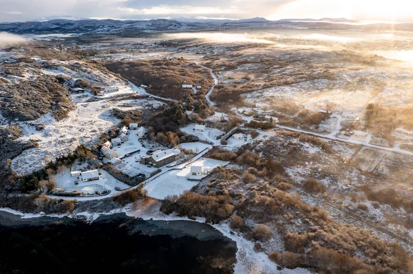 Aerial View Snow Covered Lake House Portnoo County Donegal Ireland — Foto de Stock
