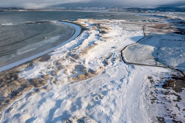 Aerial View Snow Covered Portnoo County Donegal Ireland — Stock fotografie