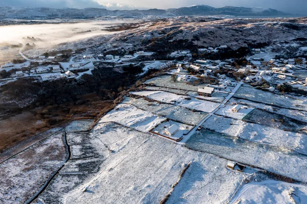 Aerial View Snow Covered Portnoo County Donegal Ireland — Foto de Stock