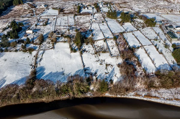 Aerial View Snow Covered Gweebarra River Doochary Lettermacaward Donegal Ireland — Foto de Stock