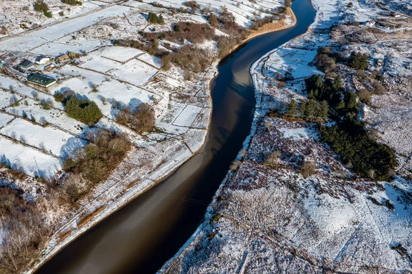 Aerial View Snow Covered Gweebarra River Doochary Lettermacaward Donegal Ireland — Foto de Stock