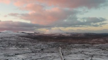 Aerial view of the road from Church Hill towards Glenveagh, County Donegal. Republic of Ireland.