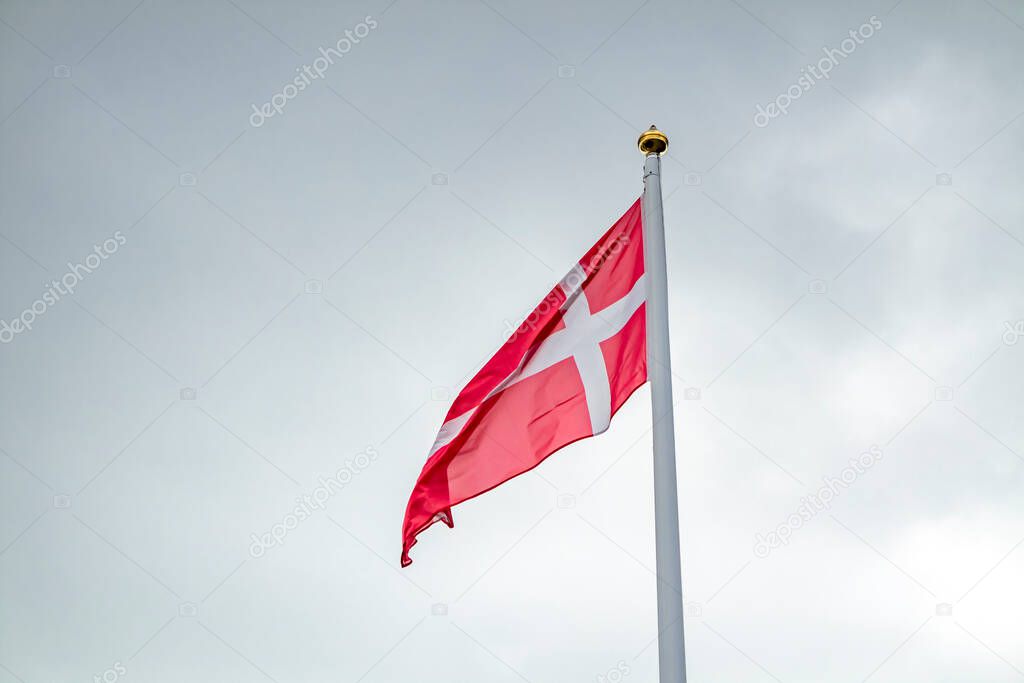 Flag of Denmark waving in the wind.