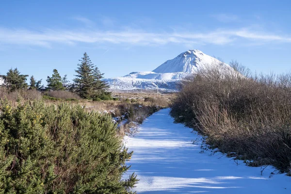 Snow Covered Mount Errigal Highest Mountain Donegal Ireland — Stockfoto