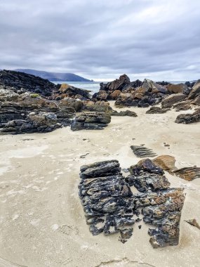 Rosbeg, County DOnegal, İrlanda 'daki güzel Tramore plajı-