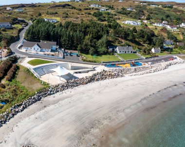 Aerial view of the new shorefront at Leabgarrow on Arranmore Island in County Donegal, Republic of Ireland