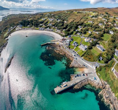 Aerial view of the pier Leabgarrow on Arranmore Island in County Donegal, Republic of Ireland.