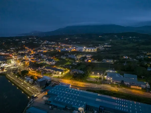 Vista Aerea Notturna Killybegs Più Importante Città Portuale Pescatori Irlanda — Foto Stock