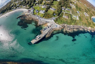 Aerial view of the pier Leabgarrow on Arranmore Island in County Donegal, Republic of Ireland.