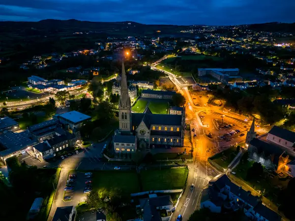 Aerial Night View Eunans Cathedral Letterkenny County Donegal Ireland — Stock Photo, Image