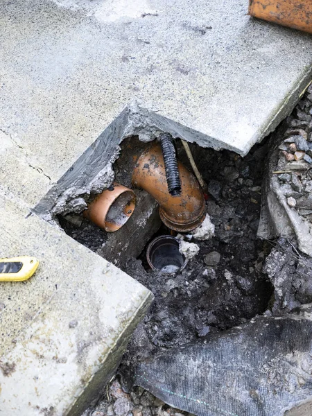 Broken Pipes Due Subsidence Building Peatbog — Stock Photo, Image
