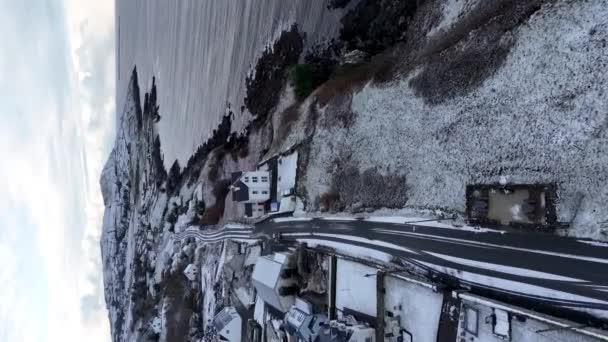Aerial View Snow Covered Portnoo County Donegal Ireland — Vídeos de Stock