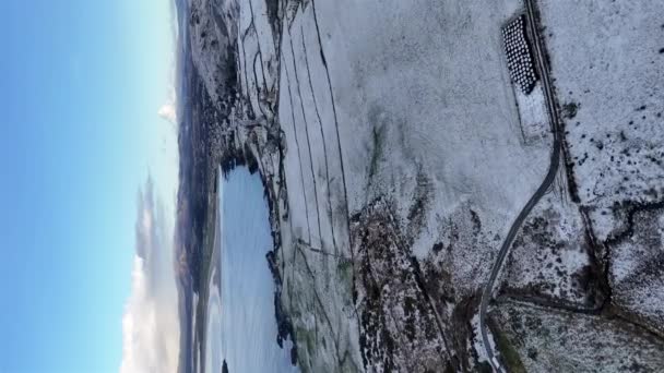 Aerial View Snow Covered Portnoo County Donegal Ireland — Vídeos de Stock