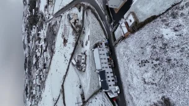Aerial View Snow Covered Portnoo County Donegal Ireland — Stock video