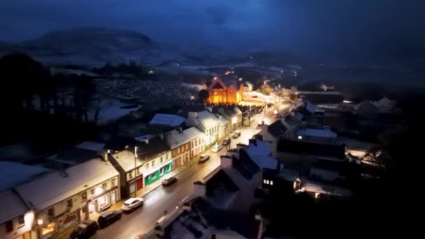 Aerial View Snow Covered Ardara County Donegal Ireland — Stock Video