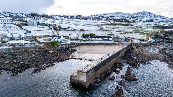 Aerial View Snow Covered Portnoo Harbour County Donegal Ireland — Stock Photo, Image