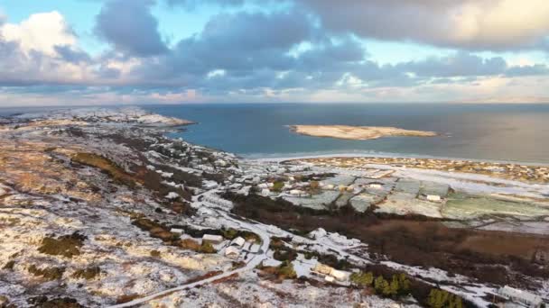 Veduta Aerea Narin Portnoo Coperti Neve Nella Contea Donegal Irlanda — Video Stock