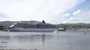 KILLYBEGS, IRELAND - JULY 22 2022: MS Arcadia is a cruise ship in the P and O Cruises fleet leaving after visiting Killybegs the first time.