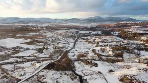 Aerial View Snow Covered Kilclooney Portnoo Ireland — Stock video