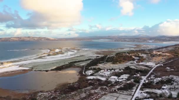 Aerial View Snow Covered Clooney Portnoo County Donegal Ireland — Stock video