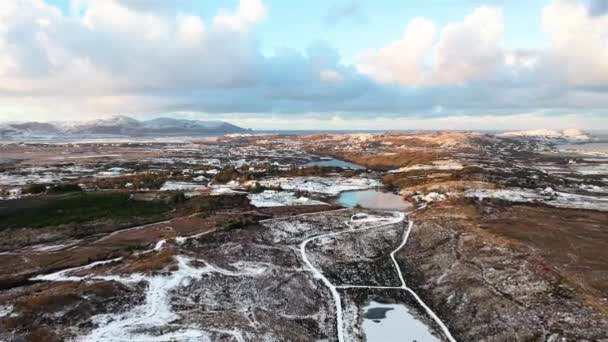 Aerial View Snow Covered Bonny Glen Portnoo County Donegal Ireland — Stock Video