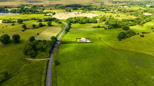 stock image Aerial view of the A47 at Rosscor Bridge, the Boa Island Road, in Enniskillen, Northern Ireland.