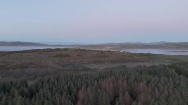 İrlanda 'da bir bozkır ya da bataklık üzerinde sis, sis ve dramatik gökyüzü..