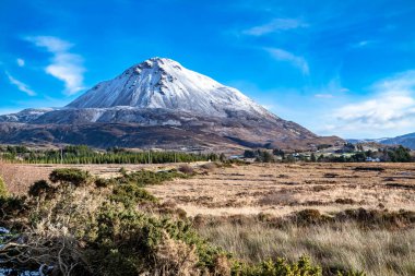 Aerial view of Mount Errigal in the winter, the highest mountain in Donegal - Ireland clipart