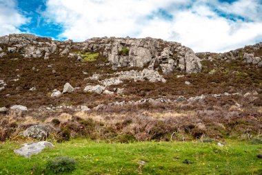 Meencross ve Crohy Head arasındaki manzaralı kıyı yolunun yanındaki güzel kayalar Dungloe, County Donegal 'in güneyi, İrlanda.