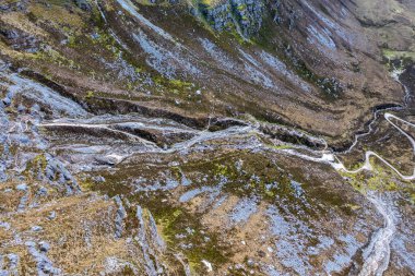 Aerial view of the Muckish mountain and the trail called miners path in county Donegal .Ireland. clipart