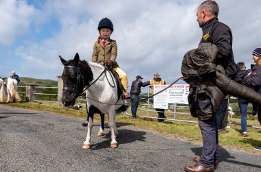 MEENACES, İKİNCİ DONEGAL, İRELAND - 4 AĞUSTOS 2025: Brooke O Brien Meencross Tarım Fuarı 'na hazırlanıyor.