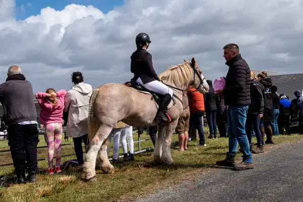 MEENACİS, İKİNCİ DONEGAL, İRELAND - 4 AĞUSTOS 2025: Danni Watters gelişmiş binicilik bölümüne hazırlanıyor.