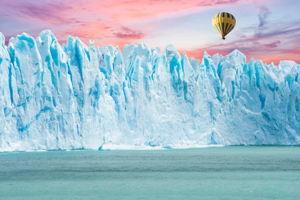 Pozorování Balón Létání Nad Velkým Perito Moreno Ledovec Argentině Během — Stock fotografie