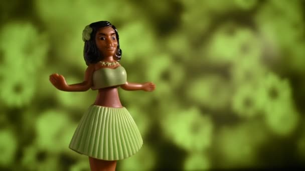 Tradycyjna Hawajska Lalka Tancerka Hula Rozmytym Tle — Wideo stockowe