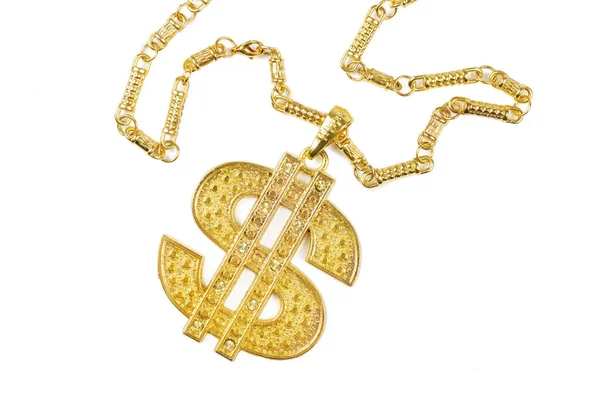 Golddollar Halskette Auf Weißem Hintergrund — Stockfoto