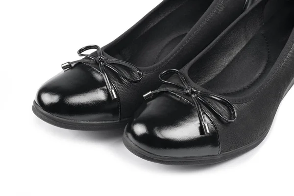 Paar Elegante Zwarte Damesschoenen Wit — Stockfoto