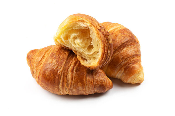 Close-up fresh croissants on white background