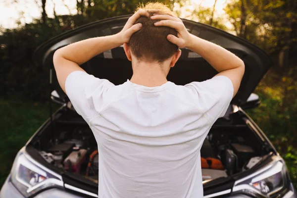 Stressed Novice Driver Pissed Keeps Hands Head Has Problems Broken Stock Image