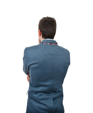 Şeffaf arka planda izole edilmiş düşünceli görünümlü bir iş adamı.