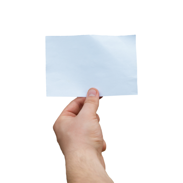 Şeffaf arka planda izole edilmiş beyaz bir kâğıt çarşaf tutan bir adamın fotoğrafını çek