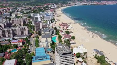 Karadeniz kıyısındaki Sunny Beach, Bulgaristan 'ın Burgaz kentinin havadan görüntüsü