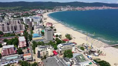 Karadeniz kıyısındaki Sunny Beach, Bulgaristan 'ın Burgaz kentinin havadan görüntüsü