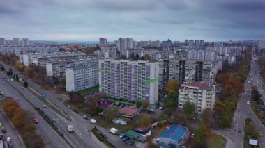 Bulgaristan 'ın Burgaz kentindeki konut binalarının hava manzarası