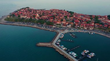 Bulgaristan 'ın Nessebar kentinin havadan görüntüsü