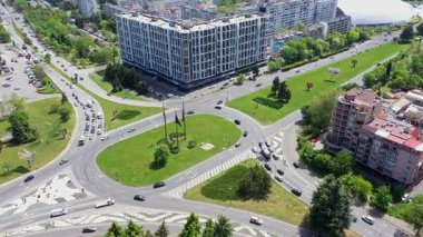 Burgaz, Bulgaristan - 08.2025 Trakya otobanından Burgaz 'a dönen kavşağa havadan bakış