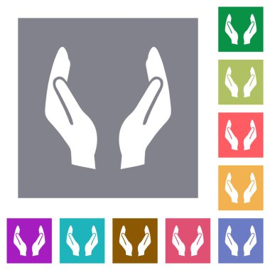 Basit renk kare arkaplan üzerinde boş koruma elleri katı düz simgeler