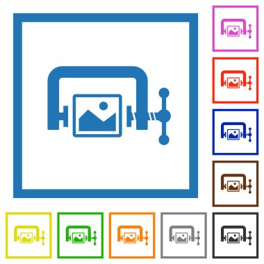 Beyaz arkaplanda kare çerçevelerde resim sıkıştırma katı düz renk simgeleri