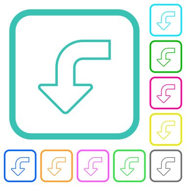 Sol alttaki ok, beyaz arkaplan üzerinde eğri kenarlı düz simgelerde katı renkli düz ok döndürür