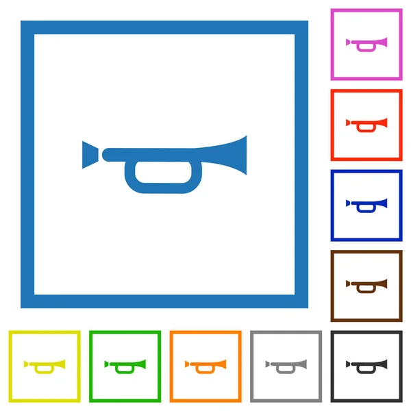 Horn Flache Farb Symbole Quadratischen Rahmen Auf Weißem Hintergrund — Stockvektor