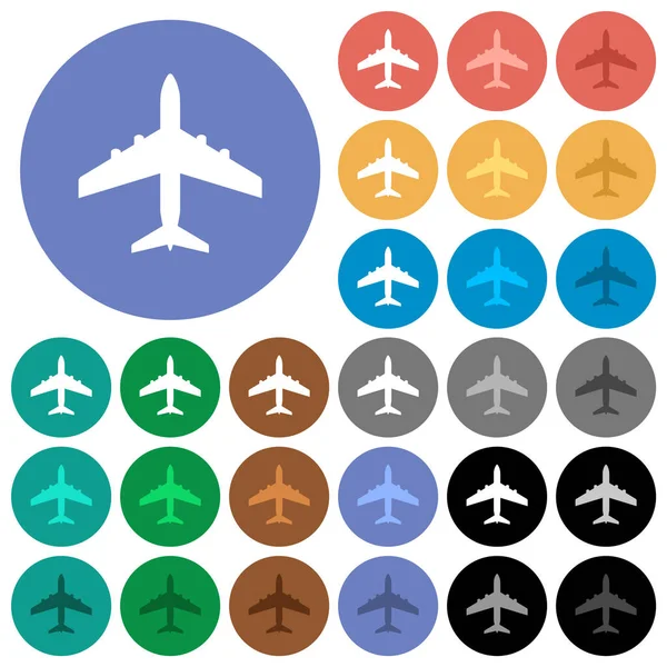 Aviones Pasajeros Iconos Planos Multicolores Sobre Fondos Redondos Incluye Variaciones — Vector de stock